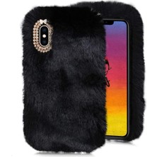 TahTicMer Omix X600 Uyumlu Kılıf Peluş Tüylü Swarovski Taşlı Pofuduk Silikon Kapak Tpu