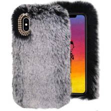 TahTicMer Omix X300 Uyumlu Kılıf Peluş Tüylü Swarovski Taşlı Pofuduk Silikon Kapak Tpu