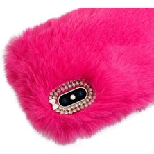 TahTicMer General Mobile Gm 22 Pro Uyumlu Kılıf Peluş Tüylü Swarovski Taşlı Pofuduk Silikon Kapak Tpu