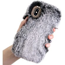 TahTicMer Reeder P13 Blue Uyumlu Kılıf Peluş Tüylü Swarovski Taşlı Pofuduk Silikon Kapak Tpu