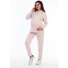 Gebbem Hamile ve Loğusa Kadın Soft Pink Bel Ölçüsü Ayarlanabilir Lastikli Yüksek Bel  Pamuk Jogger Pantalon