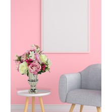 Nettenevime Yapay Çiçek Aranjmanı Pembe Beyaz Gül ve Kokinalı Gümüş Cam Kupa Vazoda Nişan Çiçeği Isteme Çiçeği