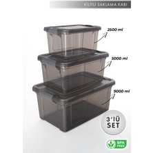 Aes Home Infinity Çok Amaçlı Kilitli Saklama Kabı Antrasit 2.5 Lt x 1 Adet - 5 Lt x 1 Adet - 9 Lt x 1 Adet(3 'lü Set)