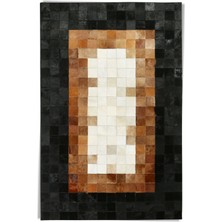 Dericibey Siyah & Kahverengi ve Beyaz Doğal Dana Derisi Patchwork Halı 80 x 150 cm