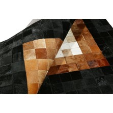 Dericibey Siyah & Kahverengi ve Beyaz Doğal Dana Derisi Patchwork Halı 80 x 150 cm