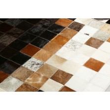 Dericibey Siyah & Kahverengi ve Beyaz Doğal Dana Derisi Patchwork Halı 80 x 150 cm