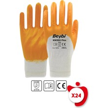 Beybi KN350 Flex Sarı Pamuk Nitril İş Eldiveni 10 Beden 24 Çift