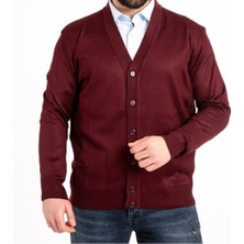 Fresh Moda Bordo İnce Yün Triko Örgü Baba Cepli Hırka Yumuşak Malzeme ile Şık Tasarım