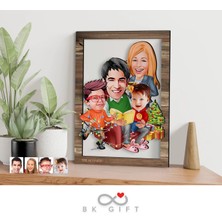 Bk Gift Kişiye Özel Yeni Yıl 4'lü Aile Karikatürlü 3D Ahşap Tablo-3