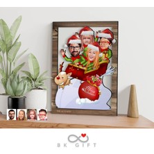 Bk Gift Kişiye Özel Yeni Yıl 4'lü Aile Karikatürlü 3D Ahşap Tablo-1