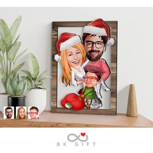Bk Gift Kişiye Özel Yeni Yıl 3'lü Aile Karikatürlü 3D Ahşap Tablo