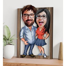 Bk Gift Kişiye Özel Sevgililer Karikatürlü 3D Ahşap Tablo-1