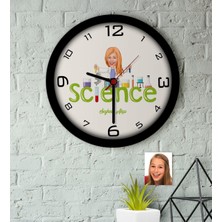 BK Kişiye Özel Bayan Fen Bilimleri Öğretmeni Karikatürlü Ahşap Duvar Saati-1