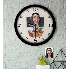 BK Kişiye Özel Bayan Öğretmen Karikatürlü Ahşap Duvar Saati-2