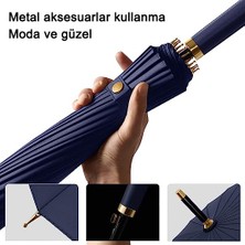 Sowow 24 Kaburgalı Büyük Rüzgar Geçirmez Şemsiye - Mavi (Yurt Dışından)