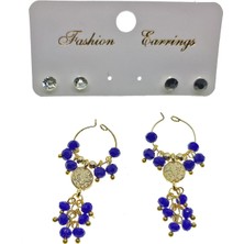 X-lady Accessories Fashion Earrings Altın Renk Mavi  Boncuk Şık Sallantılı El Işi Kombin Küpe - 2230