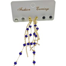 X-lady Accessories Fashion Earrings Altın Renk Mavi Boncuk Salkım Şık Sallantılı El Işi Kombin Küpe - 2215