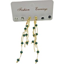X-lady Accessories Fashion Earrings Altın Renk Yeşil Boncuk Salkım Şık Sallantılı Elişi Kombin Küpe - 2217
