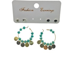 X-lady Accessories Fashion Earrings Altın Renk Turkuaz Boncuk Yuvarlak Pullu Şık Sallantılı El Işi Kombin Küpe - 2219