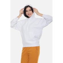 Mısırlı Kadın Üç Iplik Oversize Bisiklet Yaka Beyaz Sweatshirt