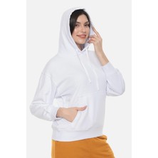 Mısırlı Kadın Üç Iplik Oversize Bisiklet Yaka Beyaz Sweatshirt