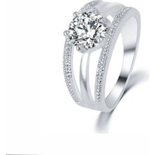 Profisher Elmas Zirkon Beyaz Altın Kaplama Anelli Çiçek Yüzük  8 (48MM)