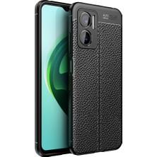 Case 4U Xiaomi Redmi Note 11E Uyumlu Kılıf Rugan Armor Deri Görünümlü Yüksek Kalite Silikon Niss Siyah