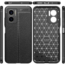 Case 4U Xiaomi Redmi Note 11E Uyumlu Kılıf Rugan Armor Deri Görünümlü Yüksek Kalite Silikon Niss Siyah