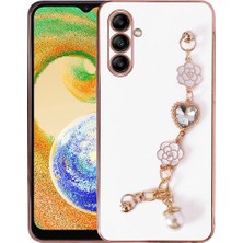 Case 4U Samsung Galaxy A13 5G Uyumlu Kılıf El Tutamaçlı Kamera Korumalı Zincirli Taka Silikon Kapak Beyaz