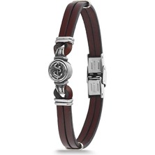 FRNCH 316L Çelik Kahverengi Renkli Deri Erkek Bileklik FRJ11752-1852-K