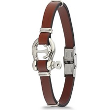 FRNCH 316L Çelik Kahverengi Renkli Deri Erkek Bileklik FRJ11760-1860-K