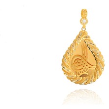Moom Mücevherat Kadın 14 Ayar Altın Damla Model Taşlı Osmanlı Tuğrası