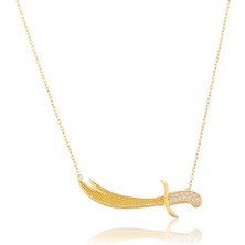 Moom Mücevherat Kadın 14 Ayar Altın 3 cm Taşlı Zülfikar Kolye