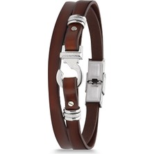 FRNCH 316L Çelik Kahverengi Renkli Deri Erkek Bileklik FRJ11745-1845-K