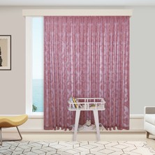 Perhal Damaks Osmanlı Desen Pembe-Gül Kurusu Örme Kırışmayan 1-3 Sık Pileli Tül Perde