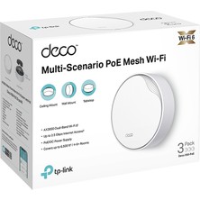 TP-Link Deco X50-PoE(3-pack), AX3000 Mbps, PoE Destekli, Dual-Band, 2,5Gbps Ethernet Portu, 150 Cihaza Kadar Bağlantı, 600 m² 'ye Kadar Kapsama, Mobil Uygulama ile Kolay Kurulum, Wi-Fi 6 Mesh Sistemi