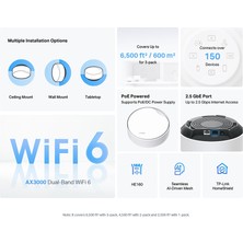 TP-Link Deco X50-PoE(3-pack), AX3000 Mbps, PoE Destekli, Dual-Band, 2,5Gbps Ethernet Portu, 150 Cihaza Kadar Bağlantı, 600 m² 'ye Kadar Kapsama, Mobil Uygulama ile Kolay Kurulum, Wi-Fi 6 Mesh Sistemi