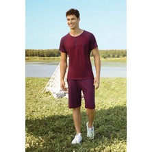 Doreanse Erkek Bordo %100 Pamuk T-Shirt Şort Pijama Takımı 4873