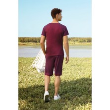 Doreanse Erkek Bordo %100 Pamuk T-Shirt Şort Pijama Takımı 4873