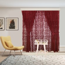 Şal Desen Bordo Örme Iç Tül ve Fon Komple Takım Sık Pile Tül Perde