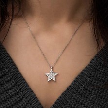 Kurra Store ​​925 Ayar Gümüş Baget Taşlı Yıldız Kadın Gümüş Kolye