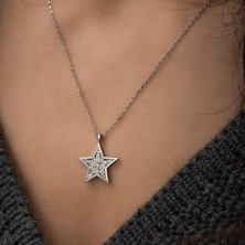 Kurra Store ​​925 Ayar Gümüş Baget Taşlı Yıldız Kadın Gümüş Kolye