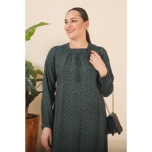 Kadin Buyuk Beden Çıtır Desen Uzun Anne Günlük Elbise