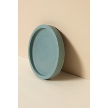 H&C Handmeight Concept Beton Mavi Yuvarlak Altlık Sunumluk Tepsi Beton Dekoratif Altlık