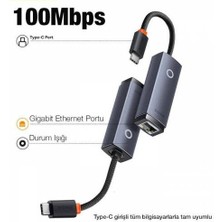 Baseus 22.5cm 100MBPS Type-C To RJ45 Ethernet Çevirici Dönüştürücü RJ45 Ethernet Lan Port Adaptör