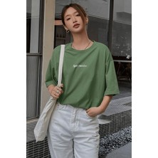Millionaire Spectacular Kadın Oversize Açık Yeşil T-Shirt Truvakar Kol Günlük Stil Pamuk Kumaş
