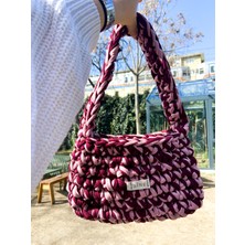 Sıne Accessory Örgü El Yapımı Bordo-Pembe Kadın Baget Çanta