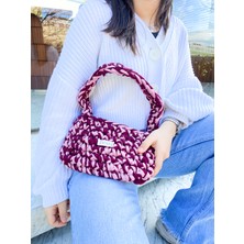 Sıne Accessory Örgü El Yapımı Bordo-Pembe Kadın Baget Çanta