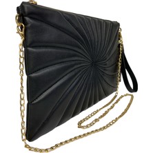 Silver Polo Siyah Rüzgar Gülü Modeli Kadın El Çantası Clutch Sp