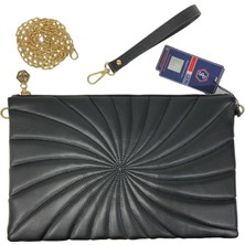 Silver Polo Siyah Rüzgar Gülü Modeli Kadın El Çantası Clutch Sp